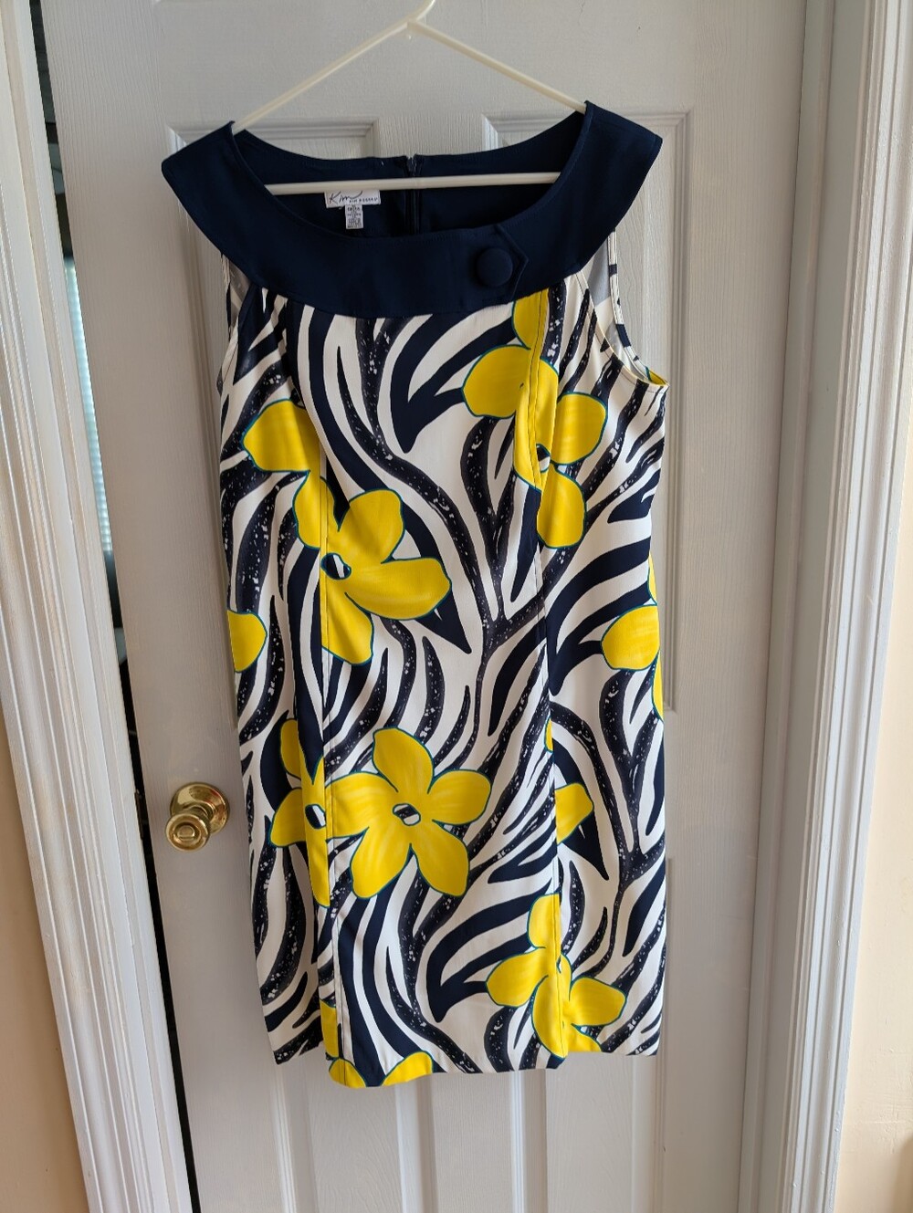 Kim Rogers Navy and Yellow Floral Boatneck Shift Dress